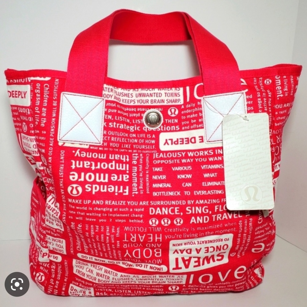 Lululemon Manifesto BEACH Gym Bag tote Hot Pink And White canvas with shoe bag